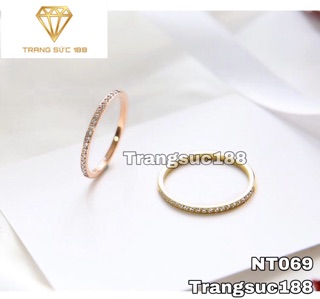 Nhẫn titan ko đEn mỏng nữa hàng đá NT069