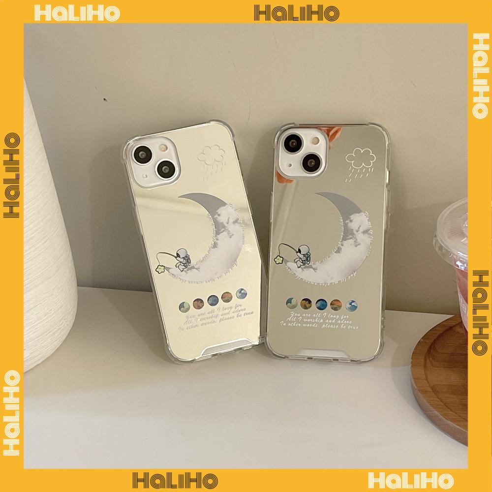 iPhone Case Acrylic HD Mirror Laser Airbag Shockproof Protection Camera Cute Moon Cloud Astronaut Compatible For iPhone 11 iPhone 13 Pro Max iPhone 12 Pro Max iPhone7Plus iPhone xr