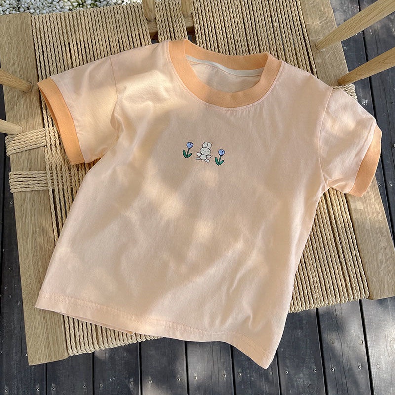 Hàng Có Sẵn Áo Thun Cotton Tay Ngắn Dáng Rộng In Màu Tương Phản Phong Cách Nhật Hàn Nhật Bản Thời Trang Mùa Hè Cho Bé Gái