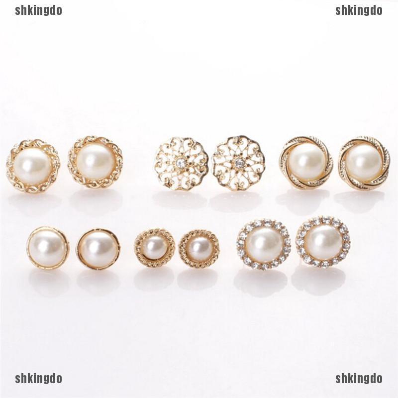 Set 6 đôi khuyên tai đính đá + ngọc thời trang cho nữ