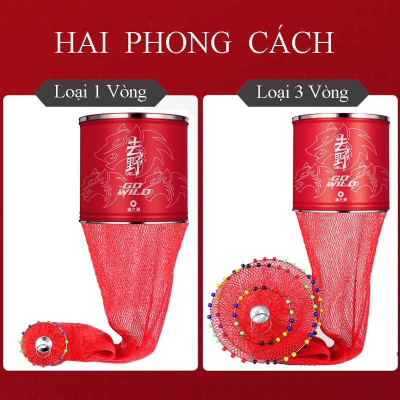 Giỏ Đựng Cá, Rọng Đựng Cá GO WILD lưới tráng cao su cao cấp siêu chịu tải chuyên dùng câu đài câu đơn màu đỏ KK-37