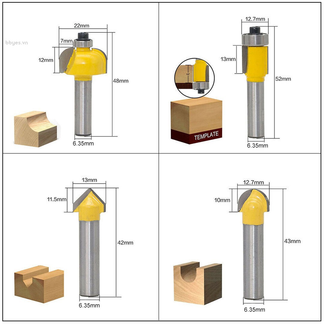 12 miếng mới 1/4 inch dao phay cacbua bit máy cắt gỗ cắt tỉa khắc khắc