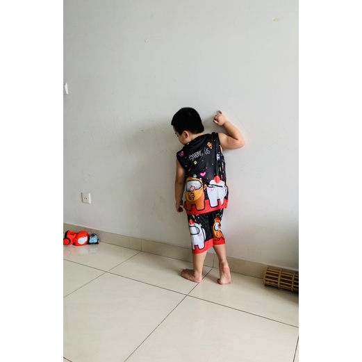 Đồ bộ tay ngắn bé trai Among us thun lạnh thái in 3D 10-60kg