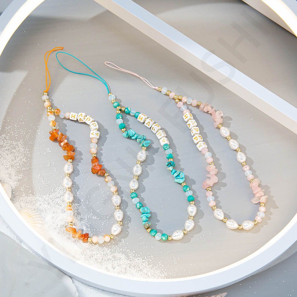Dây đeo điện thoại di động đính hạt ngọc trai nhiều màu sắc phong cách boho