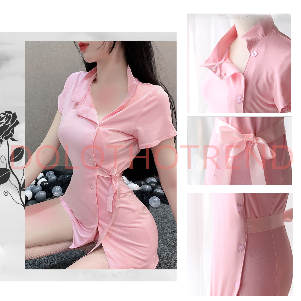 SET Freesize <52kg Đồ ngủ sexy cosplaly nữ y tá hồng gợi cảm - Chất liệu có giãn, thông thoáng | BigBuy360 - bigbuy360.vn