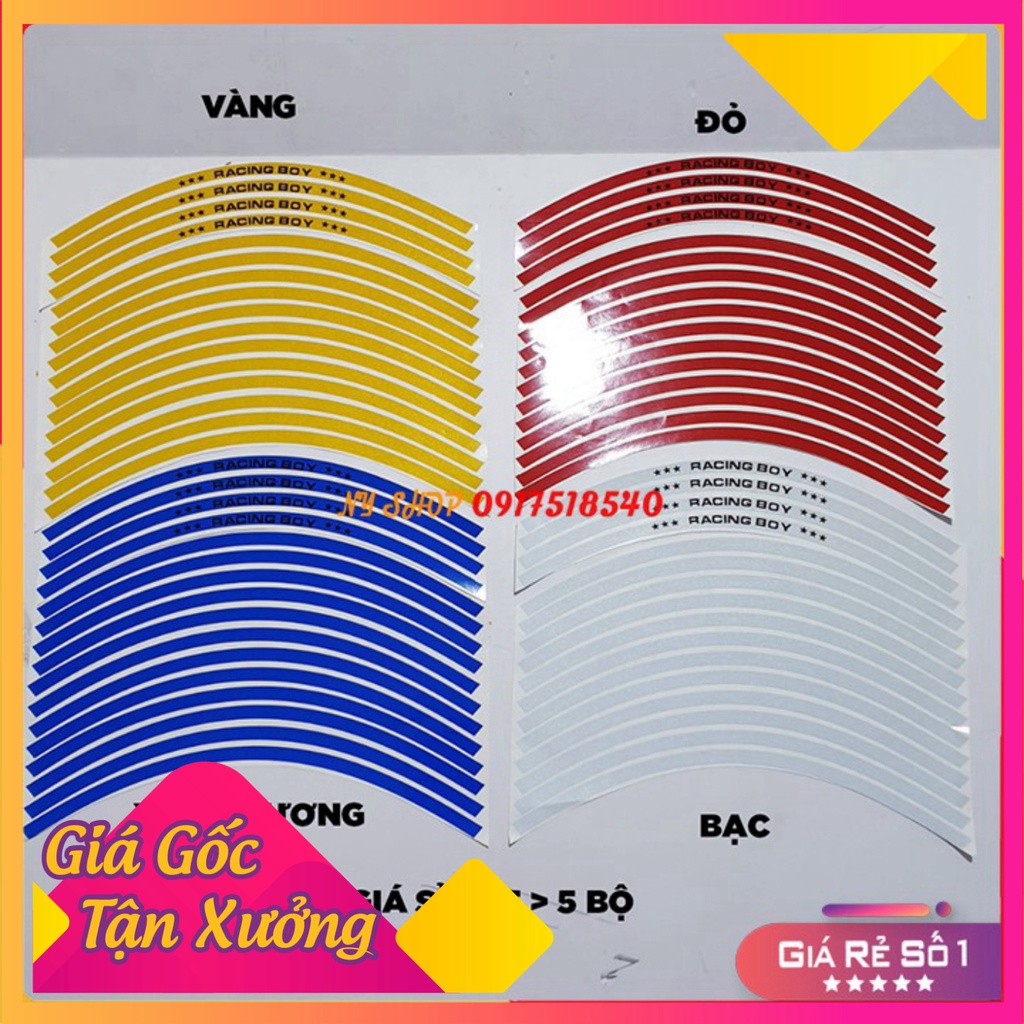 DECAL RACING PHẢN QUANG DÁN VÀNH RCB (TEM CHỈ VÀNH 1 BỘ ĐỦ DÁN 2 BÁNH)  (Ảnh Sp thật)