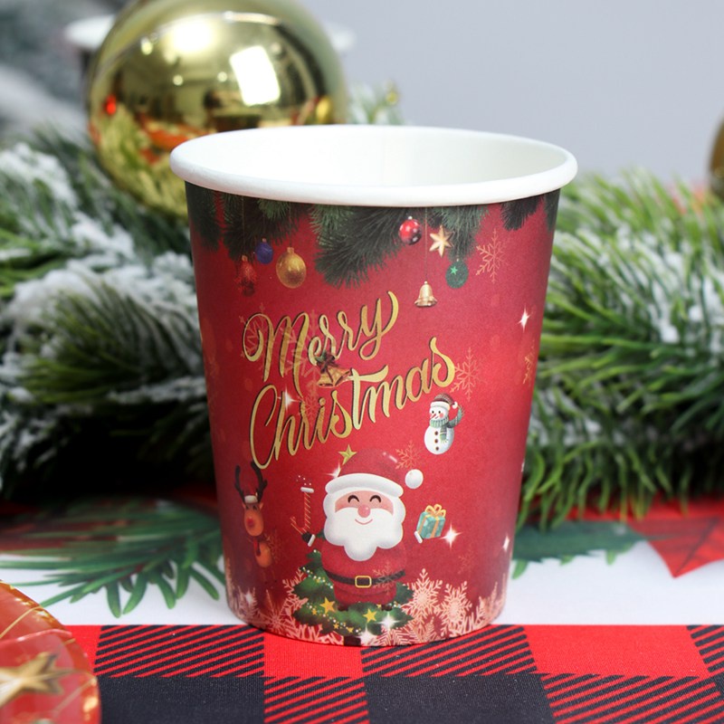 Bộ Cốc Đĩa Dùng Một Lần In Hình Ông Già Noel Màu Đỏ Đen Cổ Điển Dùng Trang Trí Bàn Ăn Dịp Giáng Sinh 2023