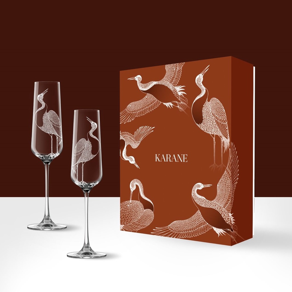 BỘ 2 LY KARANE LIMITED CHAMPAGNE LUCARIS - KHẮC HÌNH CHIM HẠC - 270ML