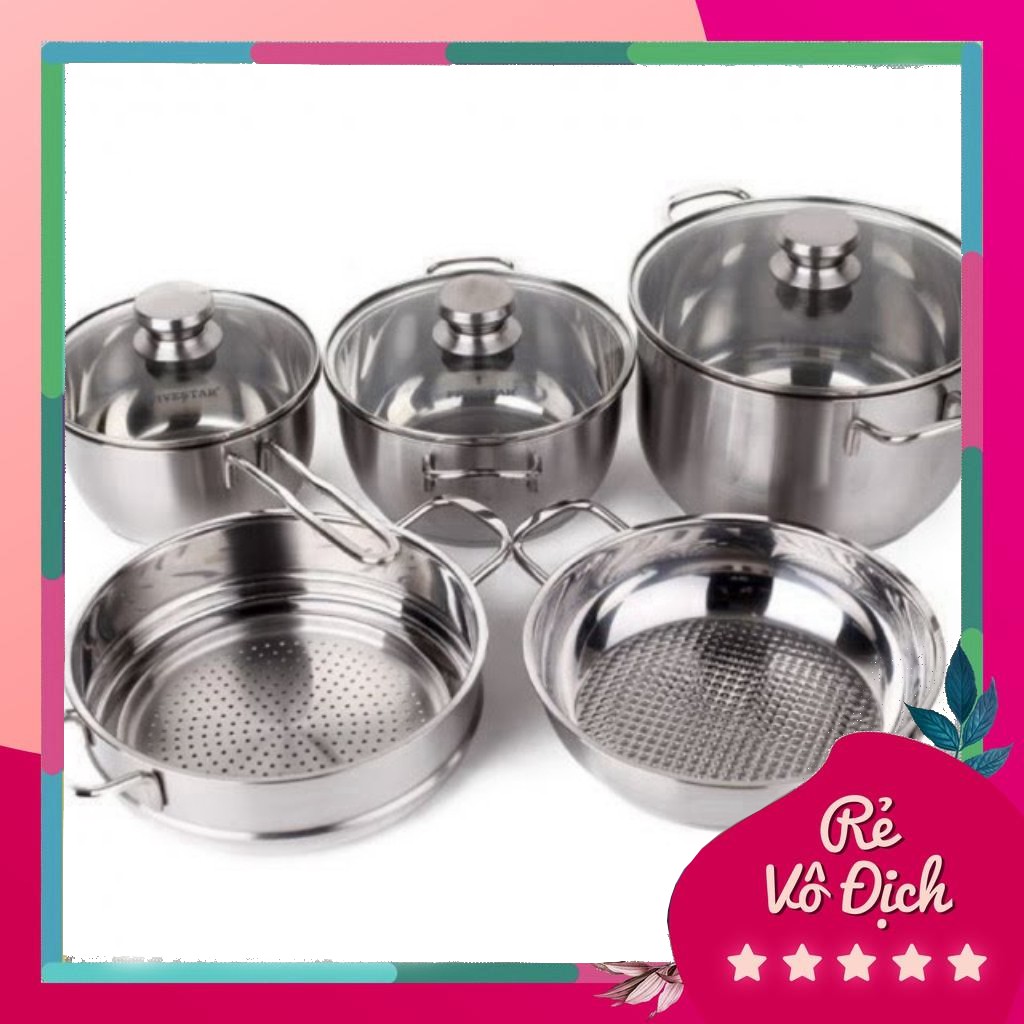 Bộ Nồi Inox 5 chiếc Fivestar vung Kính 3 đáy