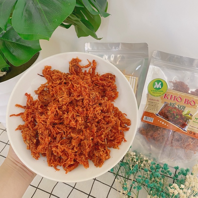 Khô bò xé sợi cay cay túi zip 200G - Đồ ăn vặt tuổi thơ thơm ngon cuốn miệng đảm bảo an toàn sạch sẽ