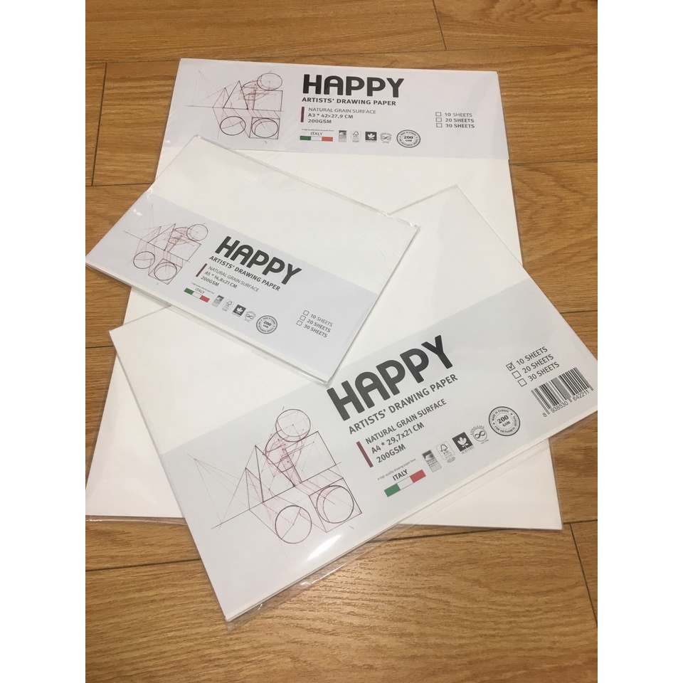 GIẤY VẼ HAPPY 200 GSM XẤP 10 TỜ A3/A4/A5