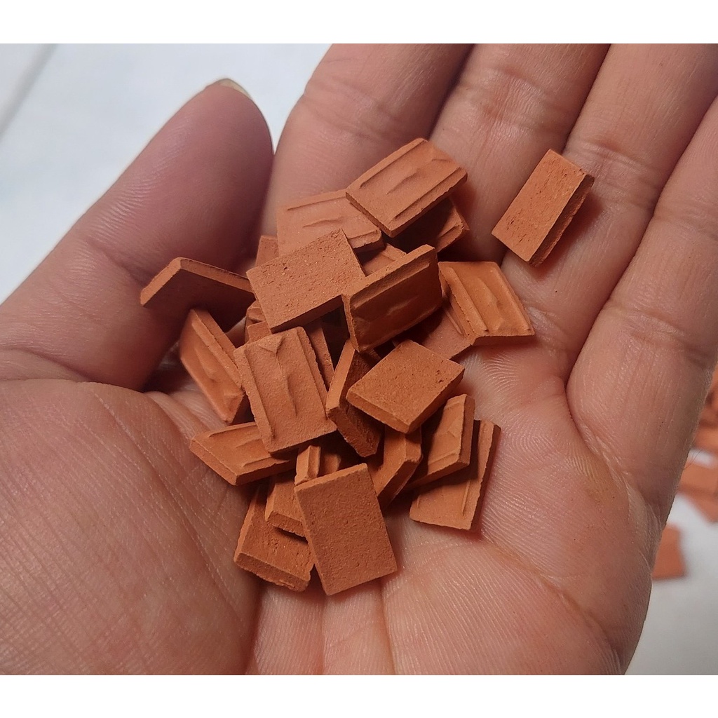 100 viên - NGÓI VUÔNG Mini 15x10x2mm, Gạch Ngói Đất Sét Nung Mô Hình, Tiểu Cảnh.