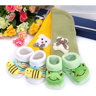 Combo 2 Nón Len + 2 Vớ 3D Cực Cute Giữ Ấm Cho Bé