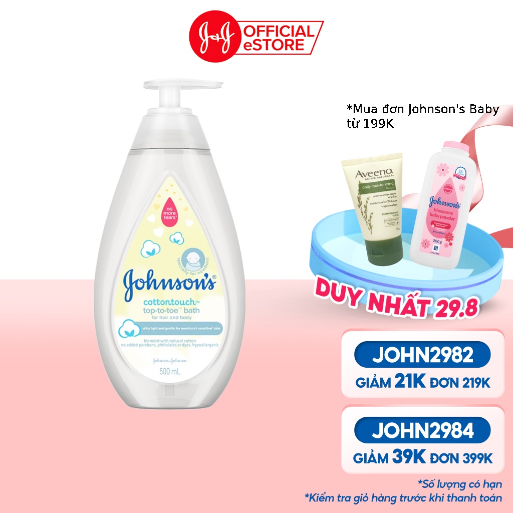 Sữa tắm gội toàn thân mềm mịn Johnson' baby bath Cotton touch 500ml (MỚI) - 100977934