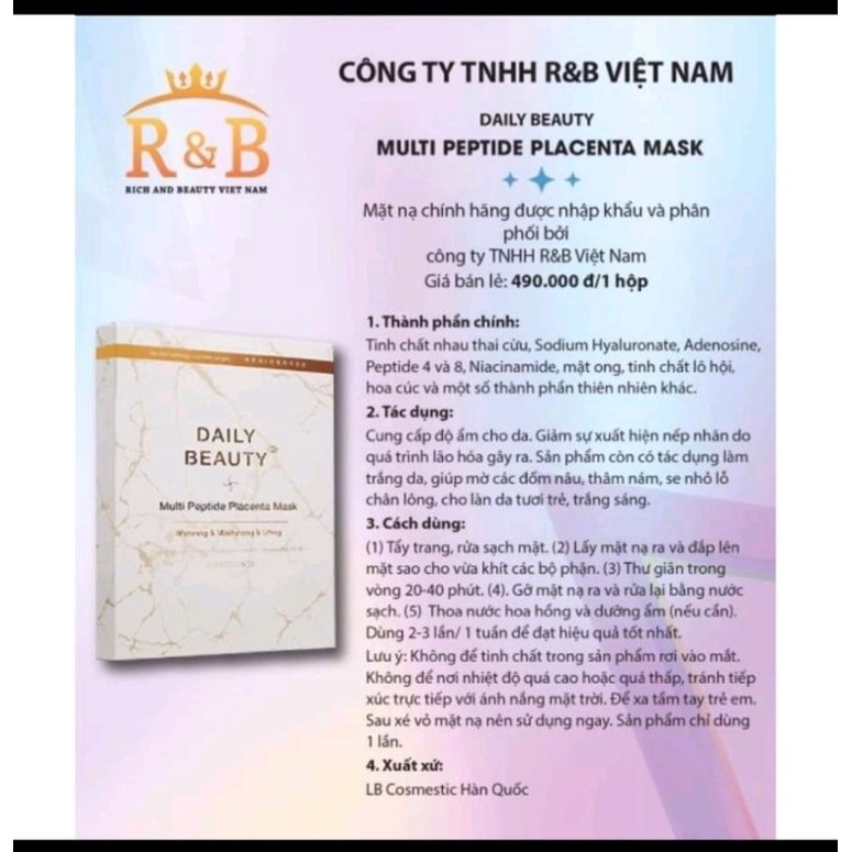 Mặt nạ nhau thai cừu Hàn Quốc Daily Beauty- Mặt nạ trắng da, mờ nám tàn nhang | BigBuy360 - bigbuy360.vn