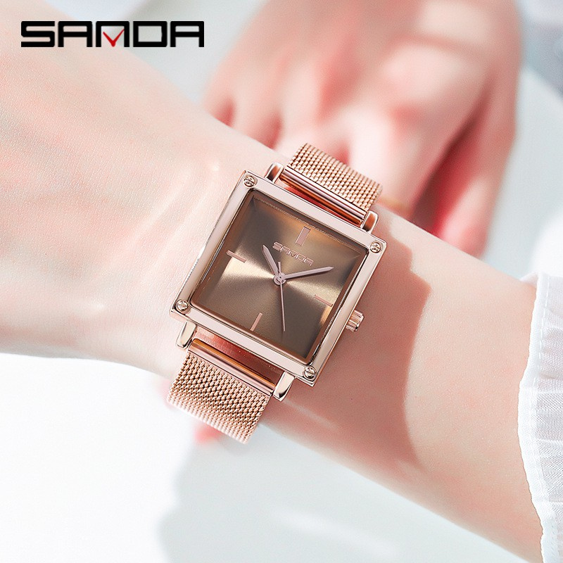 Boutique Sanda New 1068 Leather StrapMesh Belt Quartz Women's Watch Fashion Trend Simple Creative Quartz Women's Watch