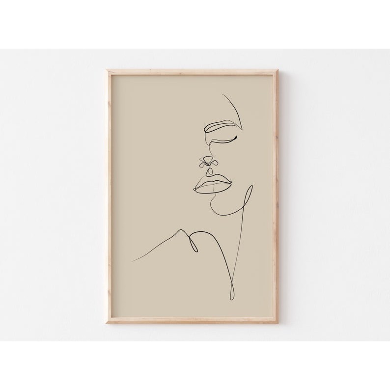 Tranh treo tường | Line art-Female Face Line Art, Neutral Decor 86 , tranh canvas giá rẻ