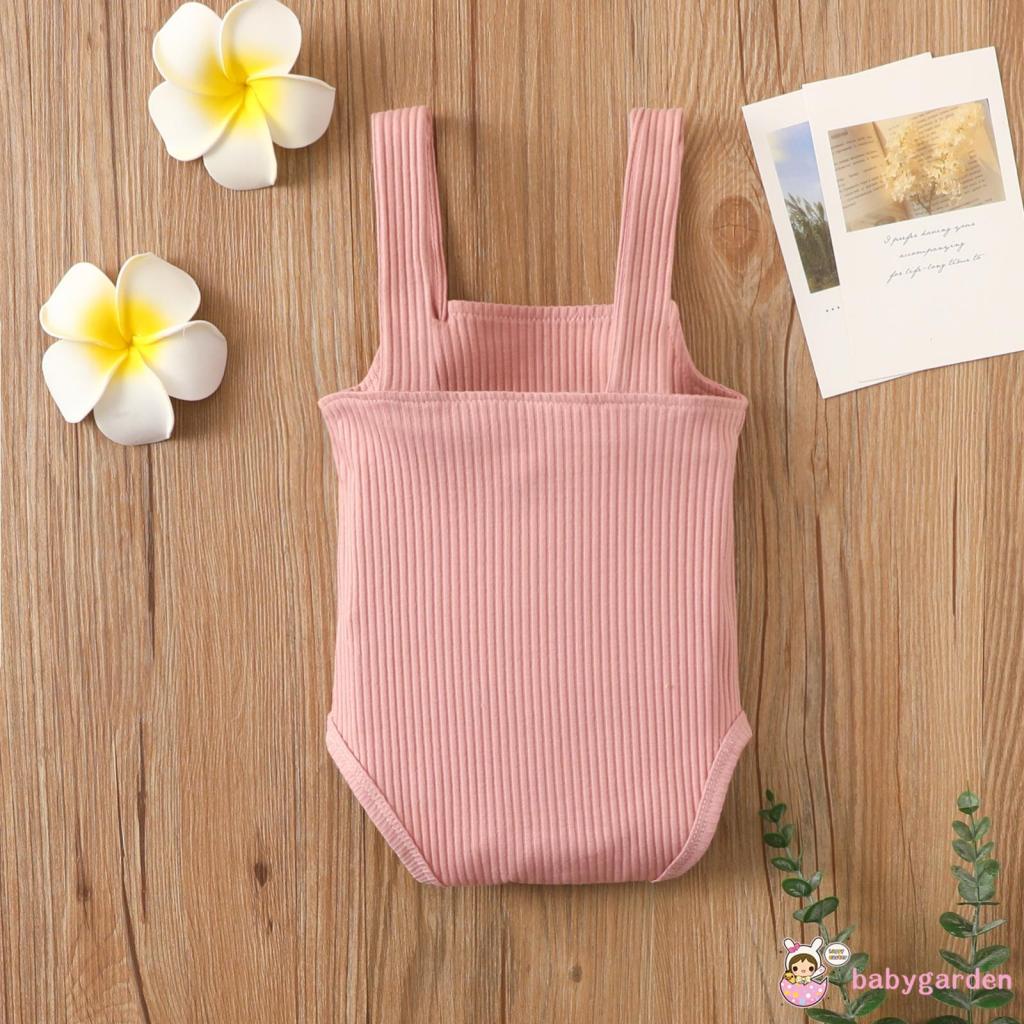 Áo liền quần có dây và nút màu trơn chỉnh được cho bé gái 0-24 tháng