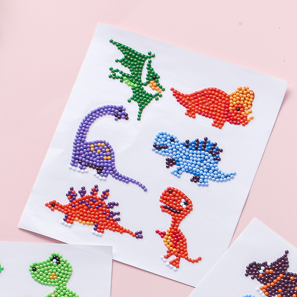 Set 6 miếng dán dạng tranh đính đá tư làm hình động vật trang trí thủ công đáng yêu