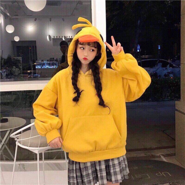 Áo khoác hoodie form rộng chú vịt kute kèm ảnh thật