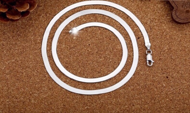 Vòng cổ bẹt bản 3-5li dài 40-45cm dạng kiềng mềm sáng đẹp bạc thật
