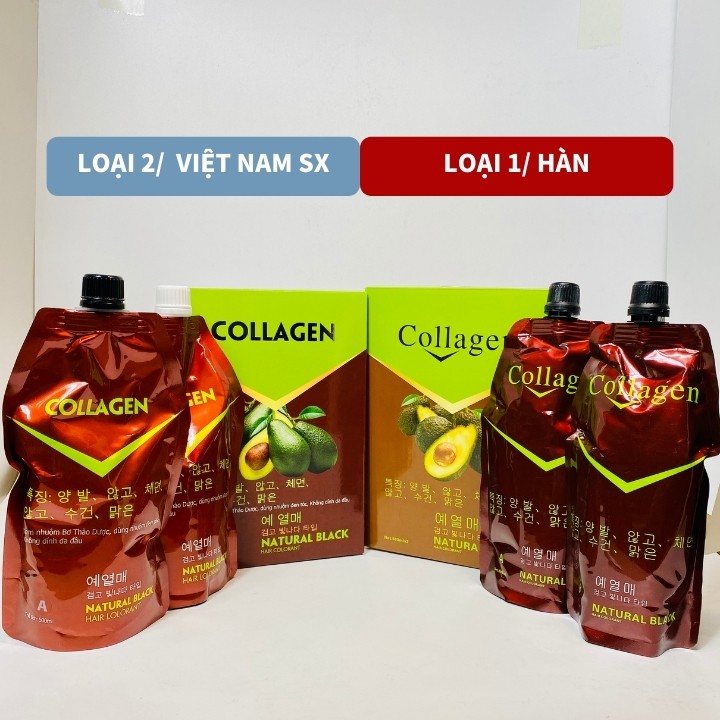 Nhuộm đen tóc Collagen Bơ Hàn Quốc - Nhuộm tóc bạc, Phủ bạc tóc không gây bết dính Loại 1 - Loại 2 TN03