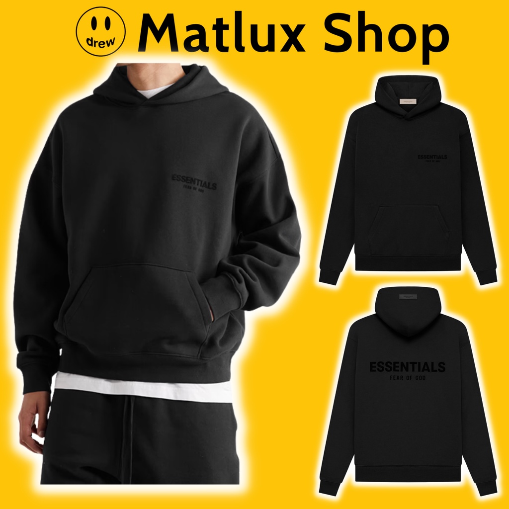 Áo hoodie FEAR OF GOD ESSENTIALS SS22 Black in nhung cao cấp, Áo khoác nỉ ESSENTIALS chất liệu nỉ bông