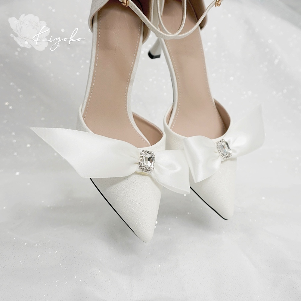 Giày cưới Kiyoko đính nơ satin cách điệu cao 7cm có quai
