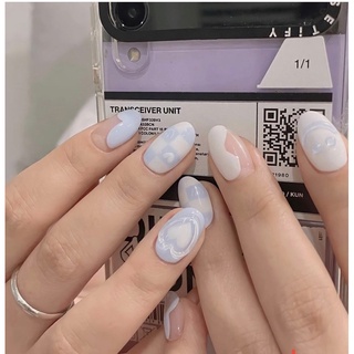 Mẫu nailbox móng úp trắng caro xanh