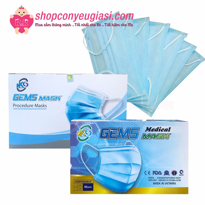 (HỘP 50 CÁI) Khẩu Trang Y Tế 4 Lớp GEMS Có Lọc/Không Lọc - Hàng Xuất Châu Âu