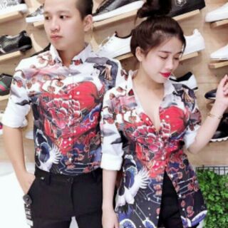 Áo cặp sơ mi lụa in 3D cao cấp về hàng