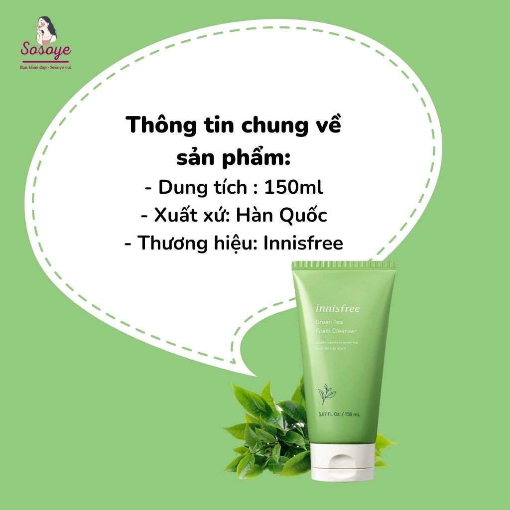 [Date 2024] Sữa Rửa Mặt Trà Xanh Mẫu Mới Innisfree Green Tea Foam Cleanser 150 ml