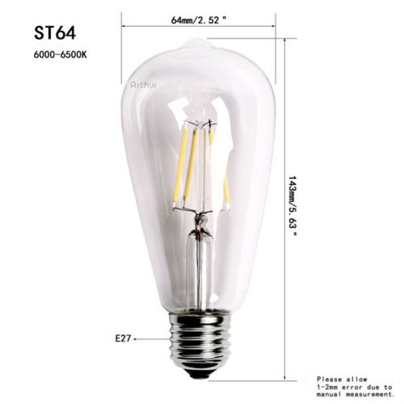 Bóng đèn LED dây tóc 2W / 4W / 6W / 8W E27 ST64