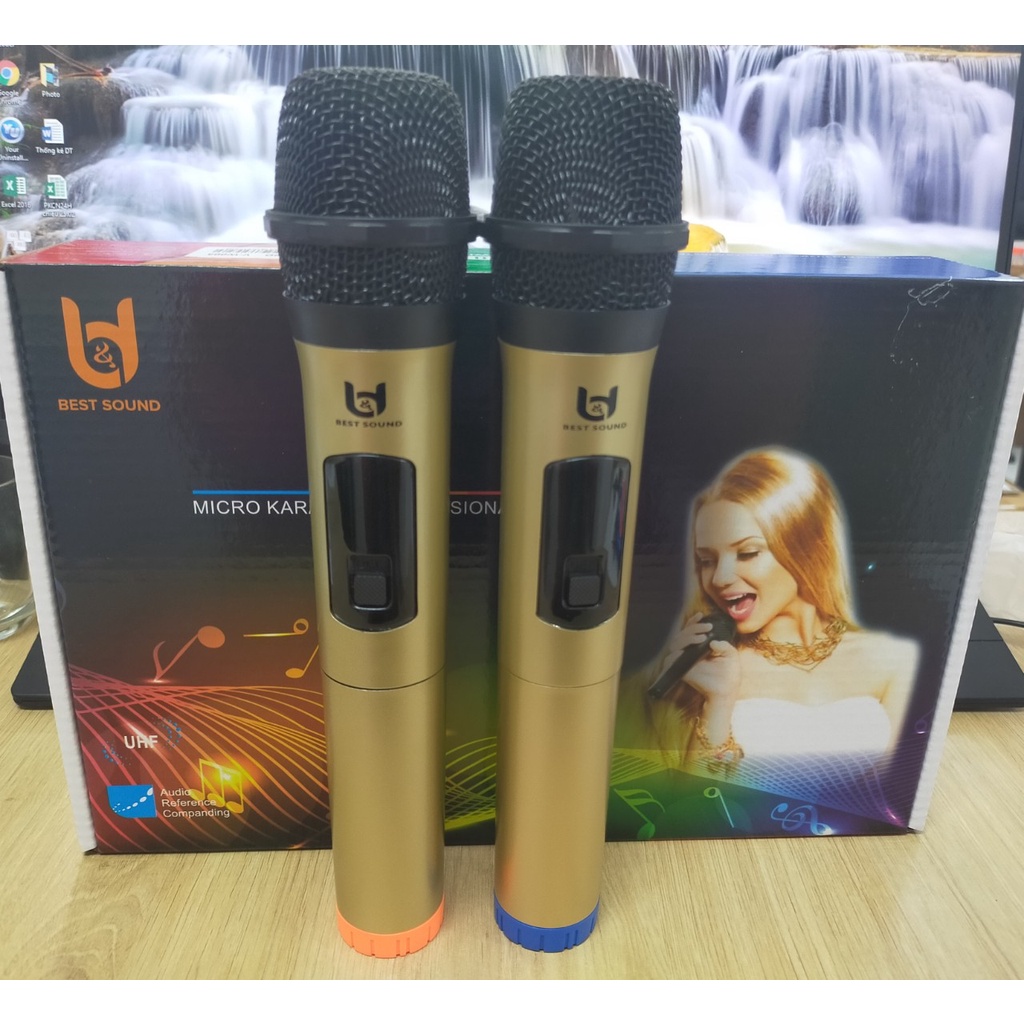 Bộ Micro Đôi Karaoke Không Dây BEST SOUND V-W003  - Chuyên Dùng Cho Loa Kéo, Amply - BẢO HÀNH 12 Tháng