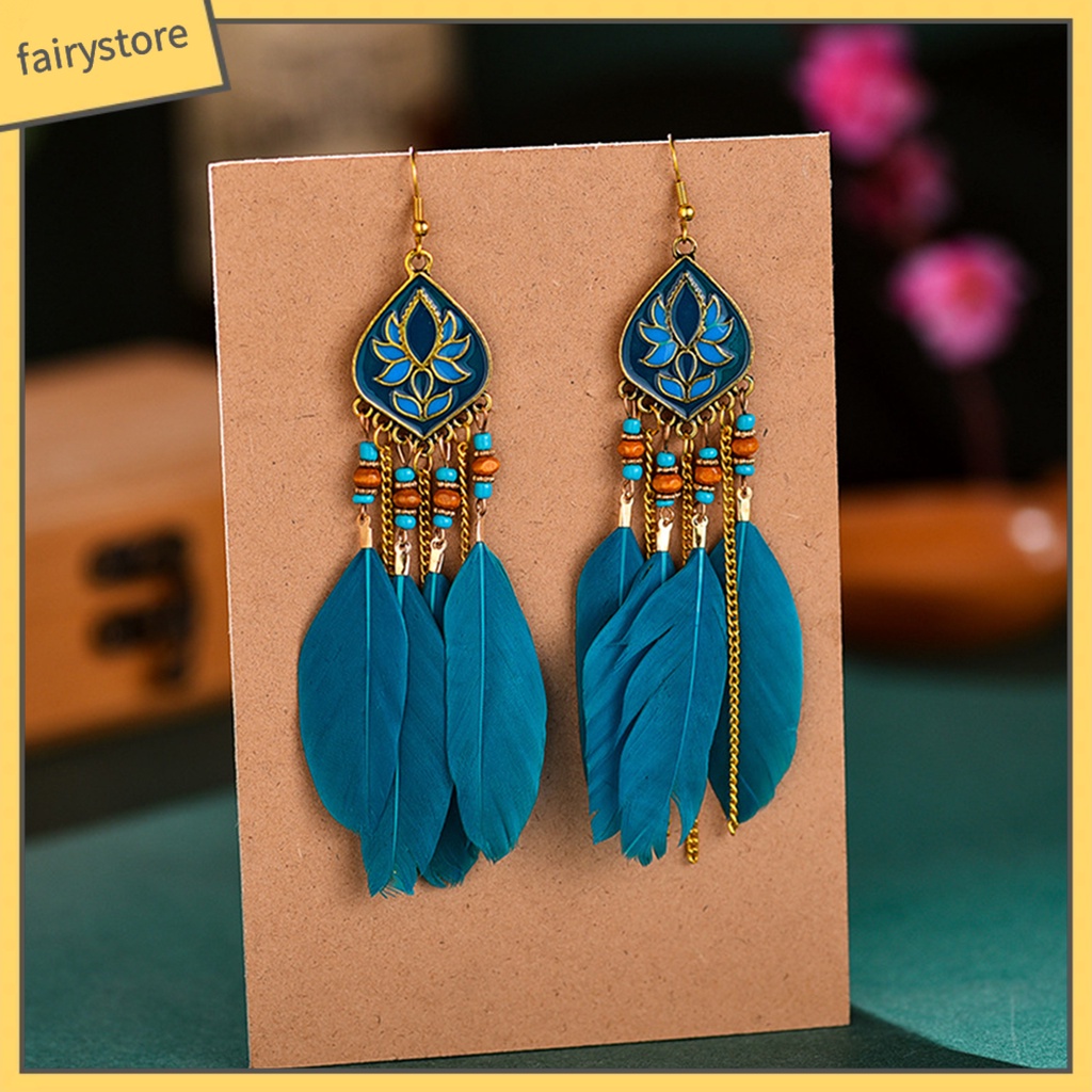 Khuyên Tai Dáng Dài Phối Lông Vũ Phong Cách Bohomian