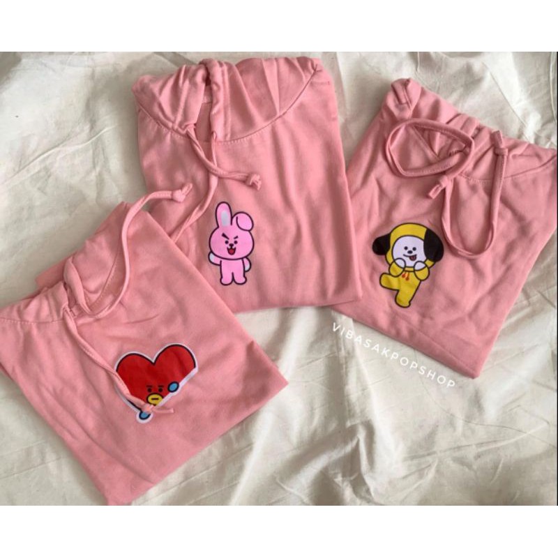 Áo Hoodie Tay Dài In Hình Bt21 Cooky Chimmy Tata Màu Hồng