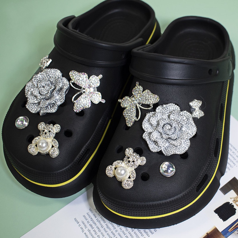 Bộ Phụ Kiện Trang Trí Giày Crocs Hình Hoa Trà Đính Kim Cương Lấp Lánh DIY Tháo Rời Được Dành Cho Bạn Nữ