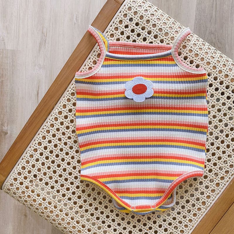 Áo Liền Quần Không Tay Họa Tiết Sọc Cầu Vồng Cho Bé Gái 0-12 Tháng Tuổi