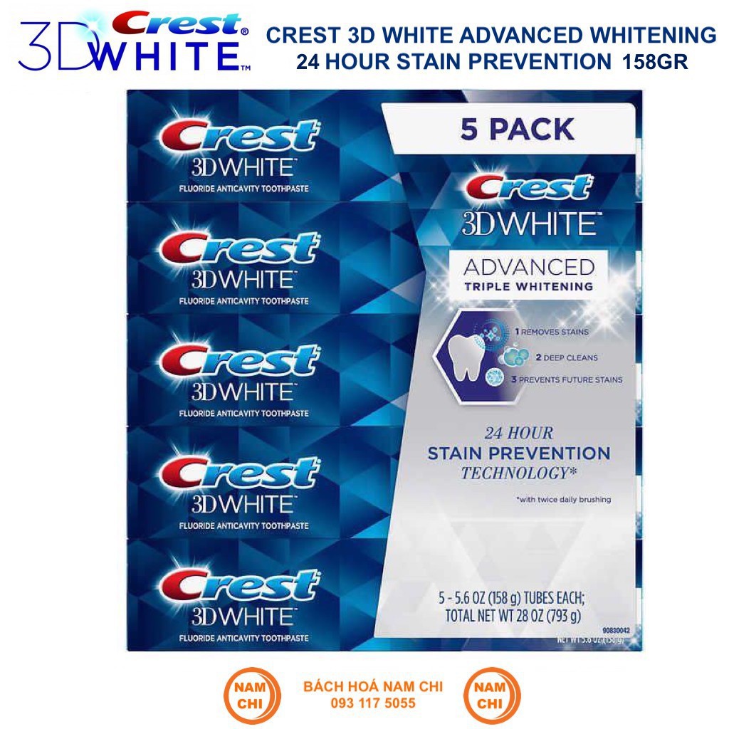 Kem Đánh Răng Crest 3D White Advanced Whitening Của Mỹ 158g