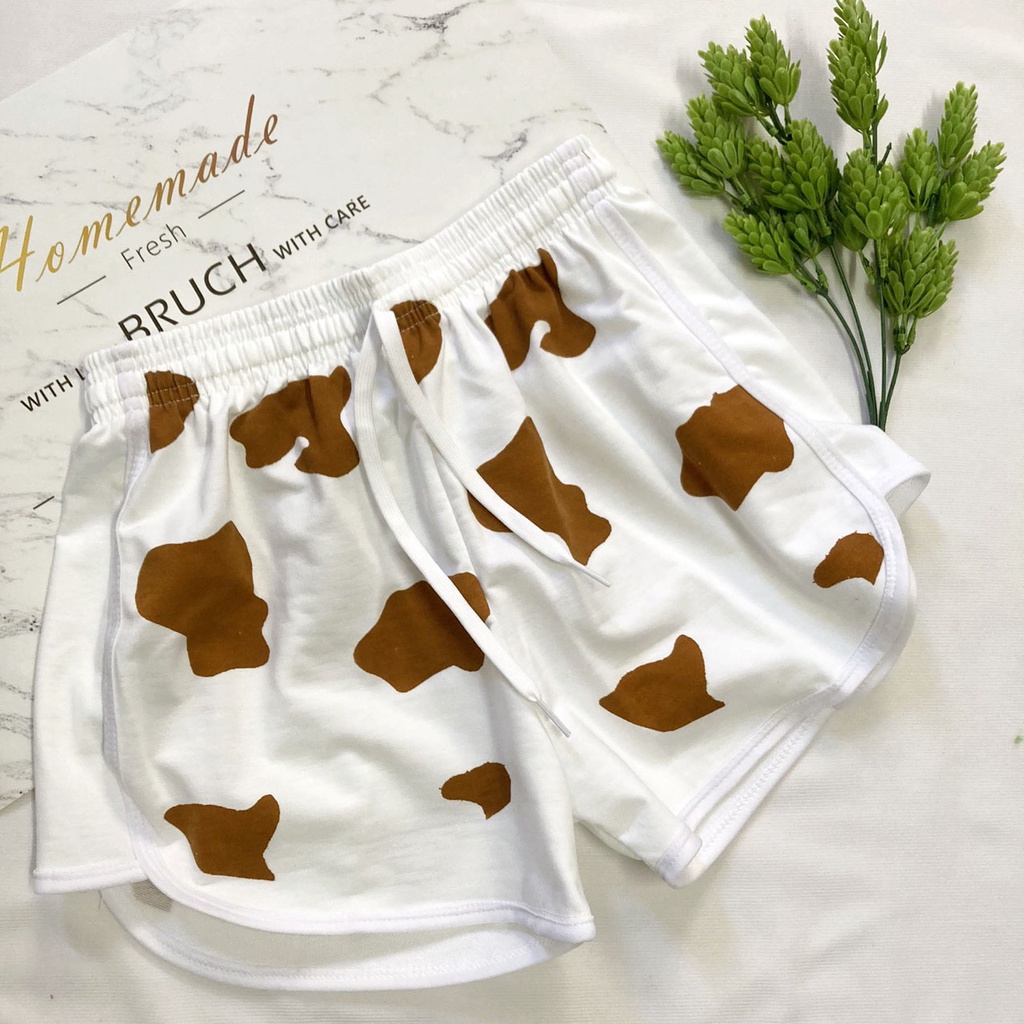 [XẢ HÀNG]Quần đùi nữ freesize 42-50kg in bò sữa thun da cá dày vừa - quần short nữ - QG62