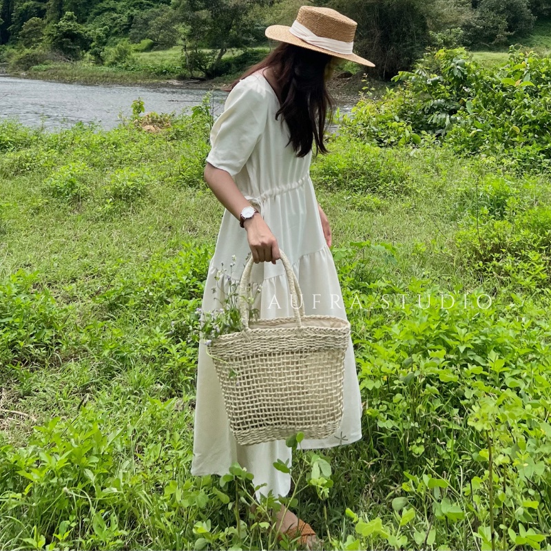 Váy maxi dáng dài nữ rút dây eo cổ vuông freesize Aufra - Lily Dress