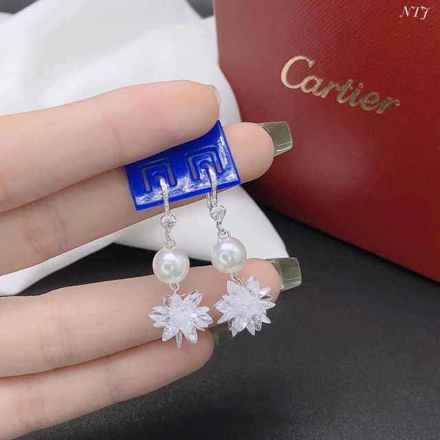 BÔNG TAI KHOEN MÓC KÈM TRAI HOA TUYẾT SANG CHẢNH - TRANG SỨC BẠC S925