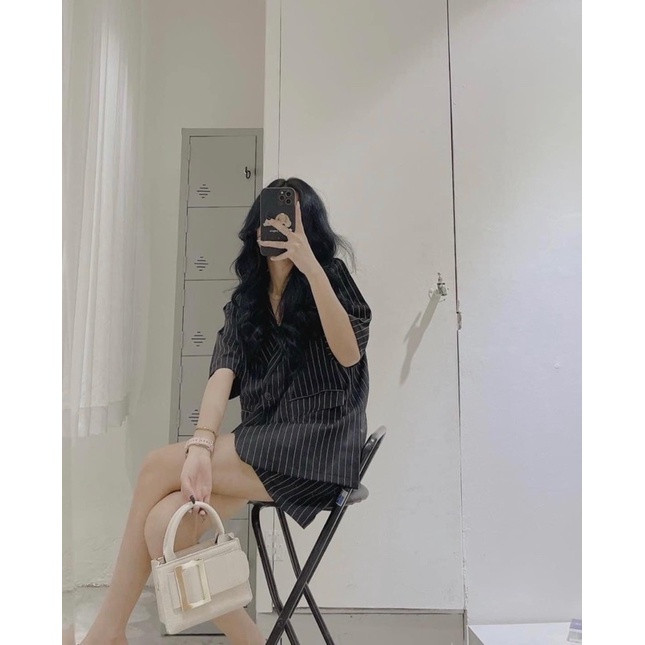 Set Blazer kẻ dọc tay lỡ 2 màu