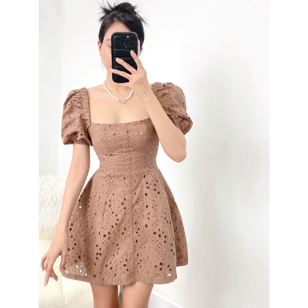 Đầm dáng xòe chữ a tay bồng mini Emilyshop