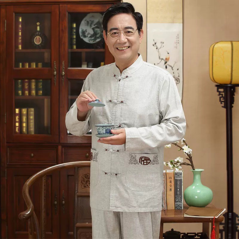Set bộ Lam cổ tàu đi chùa, Bộ quần áo tàu chất đũi cao cấp. N1