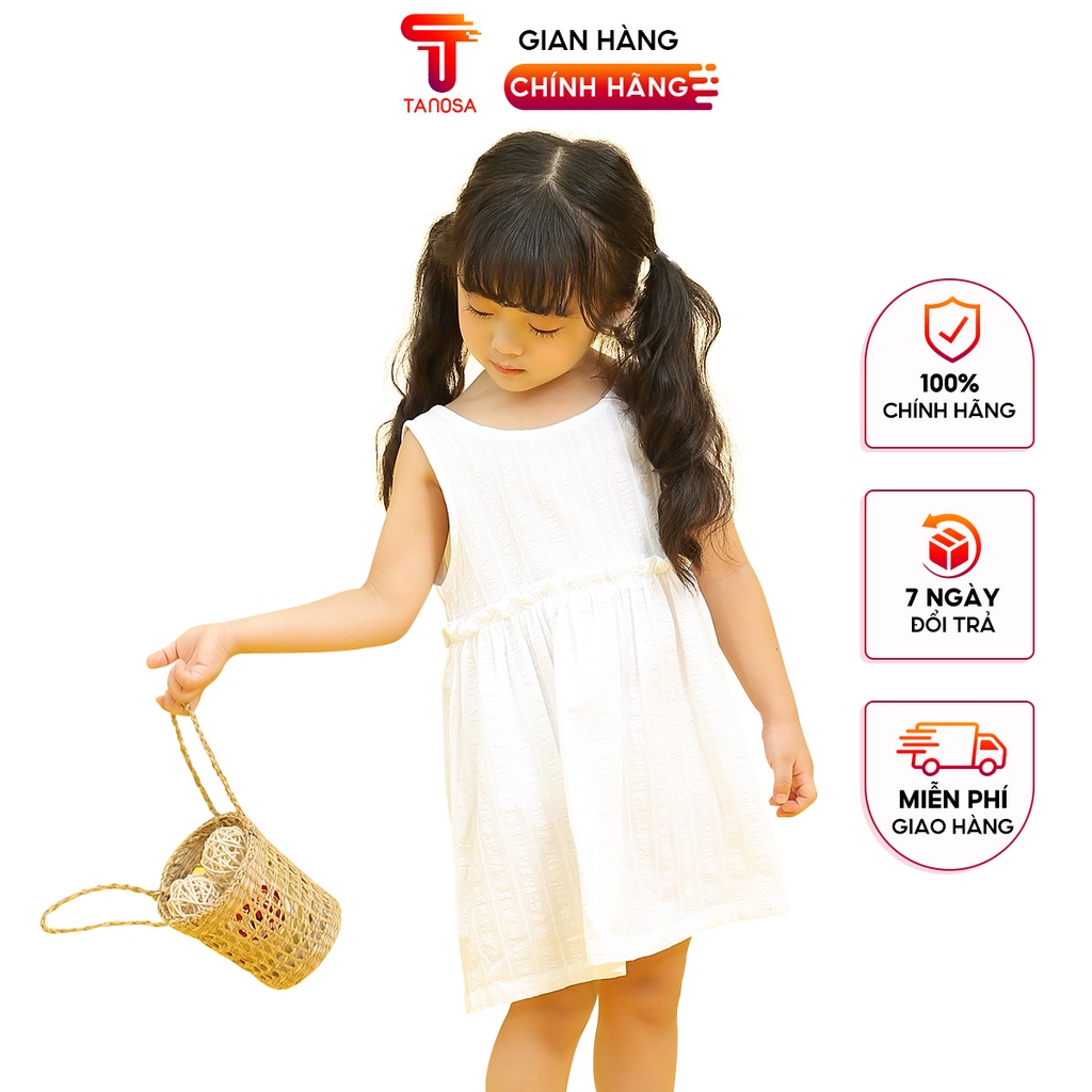 Váy sát nách dáng xòe TANOSA chất đũi xinh xắn điệu đà cho bé gái 1-5 tuổi