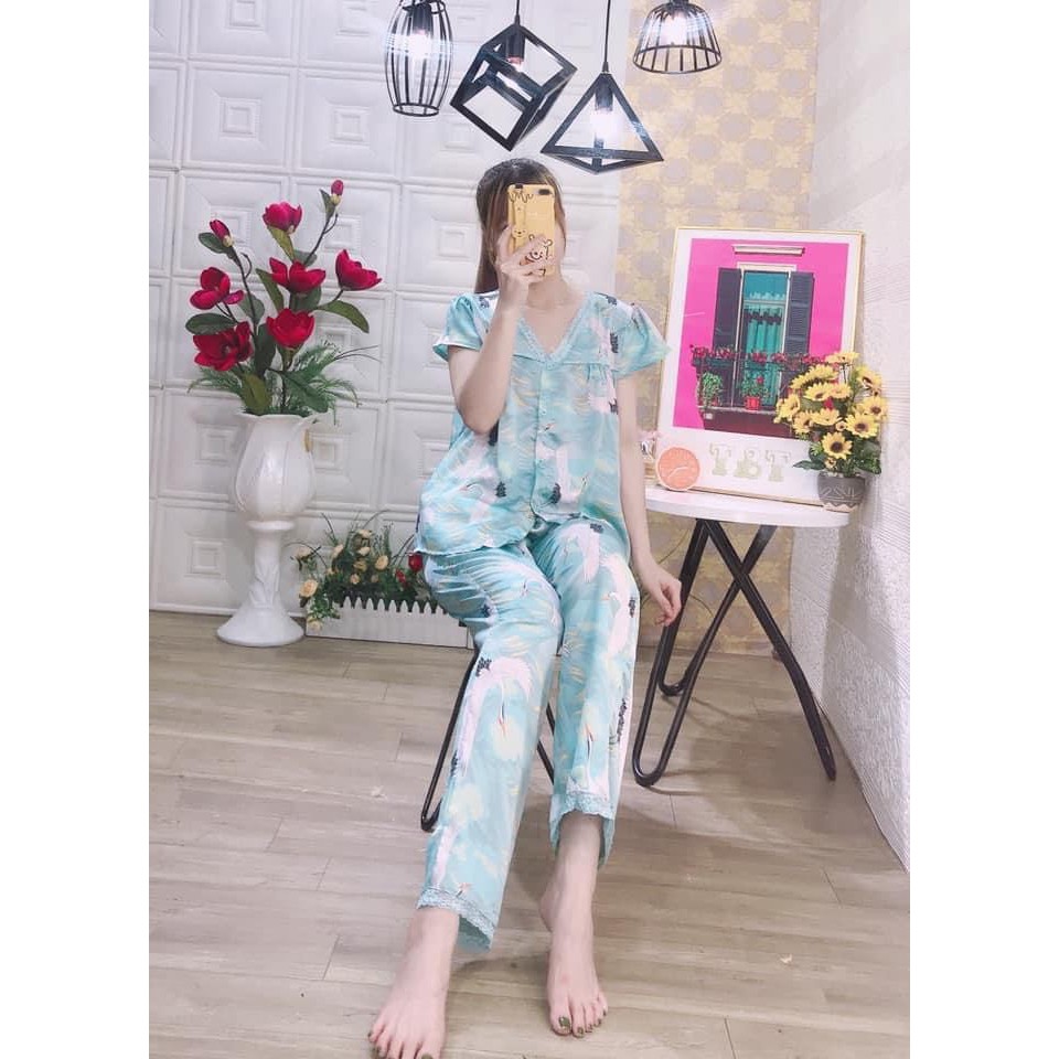 Pizama satin lụa cổ tim | BigBuy360 - bigbuy360.vn
