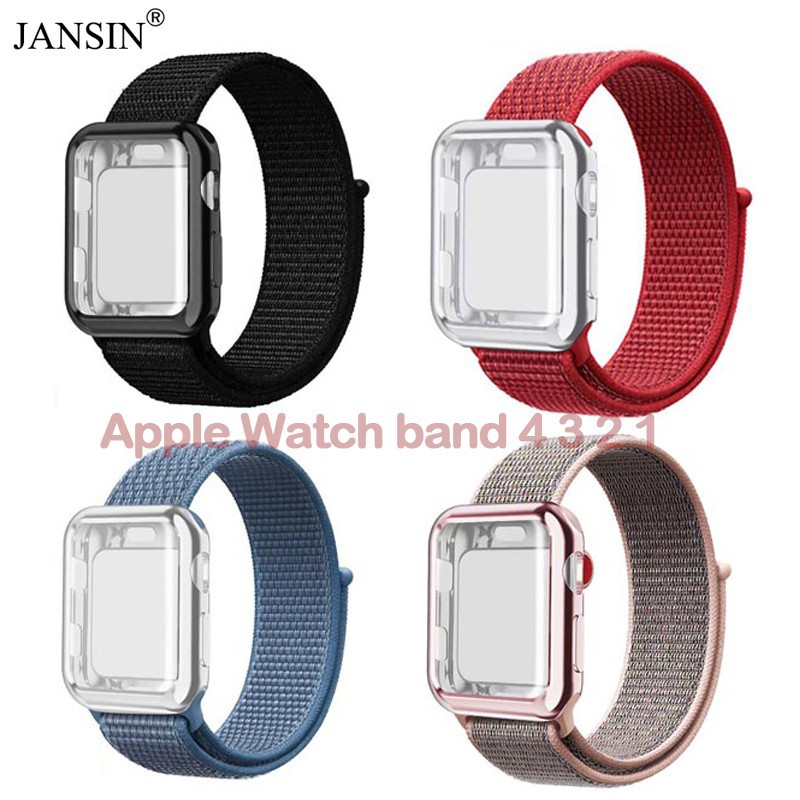 Dây đeo bằng nylon kèm ốp bảo vệ màn hình dành cho Iwatch 1/2/3/4/5/SE/6 38/42/40/44mm