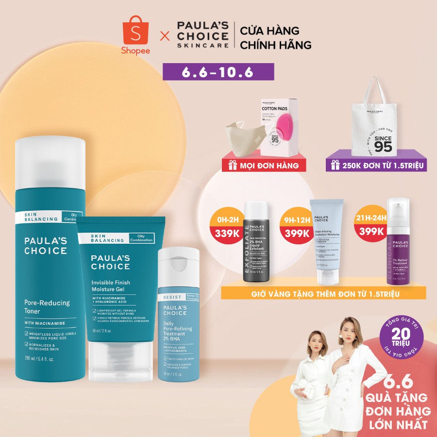 Bộ sản phẩm dưỡng, cân bằng dầu và thu nhỏ lỗ chân lông Paula's Choice Skin balancing with Niacianamide - 1350.3400.7827