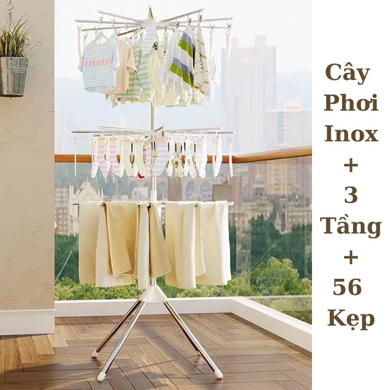 Cây Phơi Đồ Em Bé Có 3 Tầng Gồm 56 Kẹp Móc Với Chất LIệu Inox Cao Cấp, Dễ Dàng Tháo Lắp Không Chiếm Diện Tích